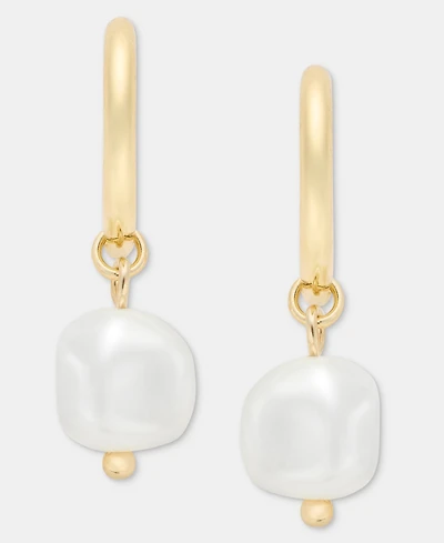 Lauren Ralph Lauren Imitation Pearl Charm Huggie Hoop Earrings