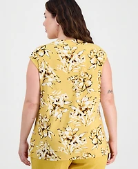 Kasper Plus Cowl-Neck Extended-Shoulder Top