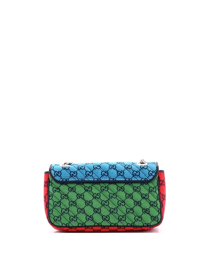 Pre-Owned Gucci Small Gg Marmont Flap Bag Diagonal Quilted Gg Canvas with Leather