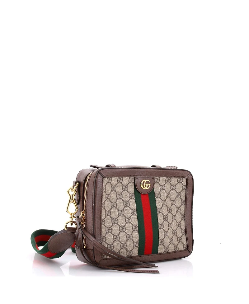 Pre-Owned Gucci Small Ophidia Zip Around Camera Bag Gg Coated Canvas