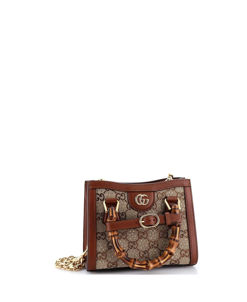 Pre-Owned Gucci Mini Diana Nm Bamboo Handle Tote Crystal Embellished Gg Canvas