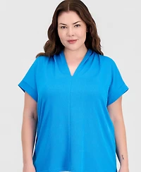 Kasper Plus V-Neck Short-Sleeve Blouse