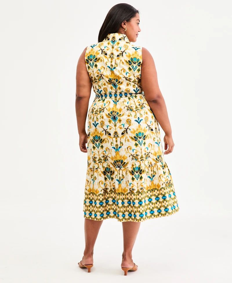 Kasper Plus Sleeveless Collared Midi Tiered Dress