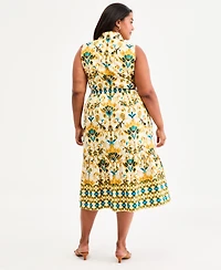 Kasper Plus Sleeveless Collared Midi Tiered Dress
