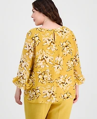 Kasper Plus Boat-Neck Ruffled-Cuff Top