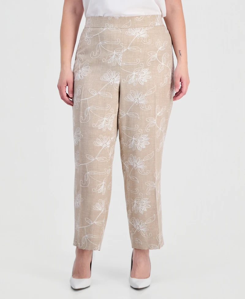 Kasper Plus Embroidered Pull-On Pants