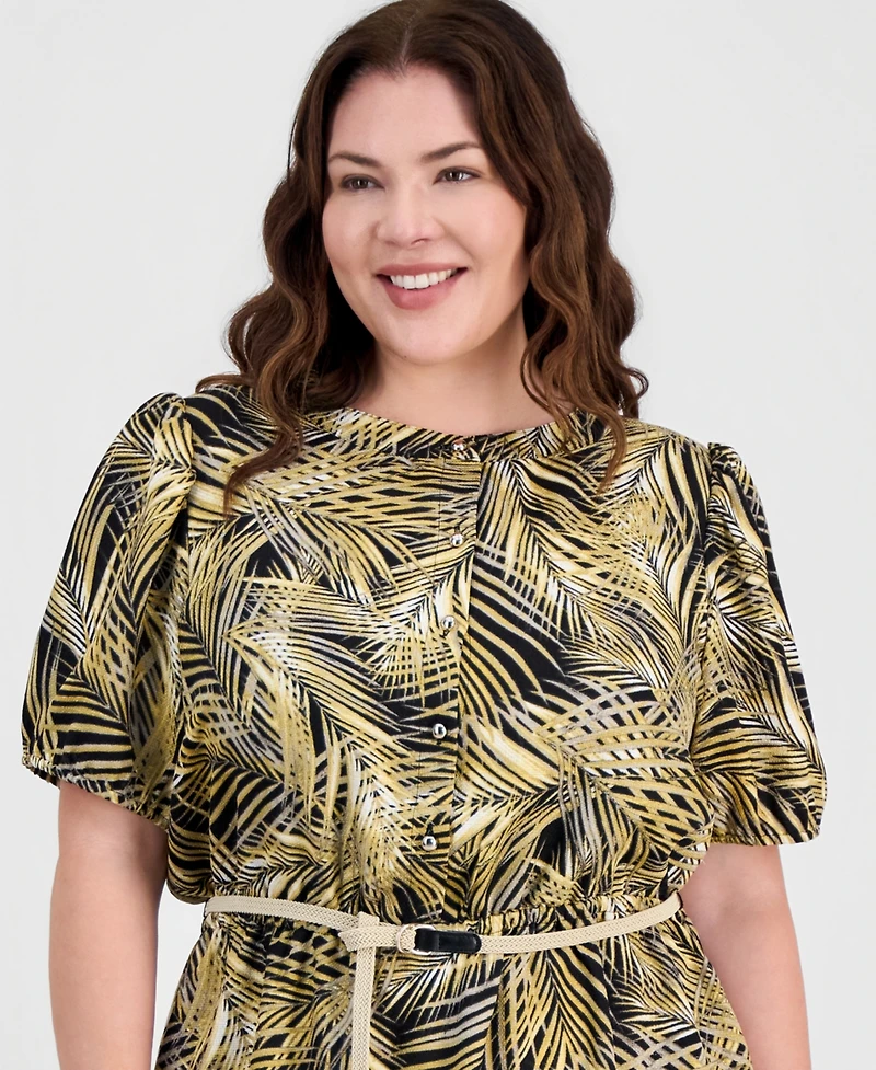 Kasper Plus Puffed-Sleeve Shirtdress