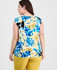 Kasper Plus Extended-Shoulder Floral-Print Top