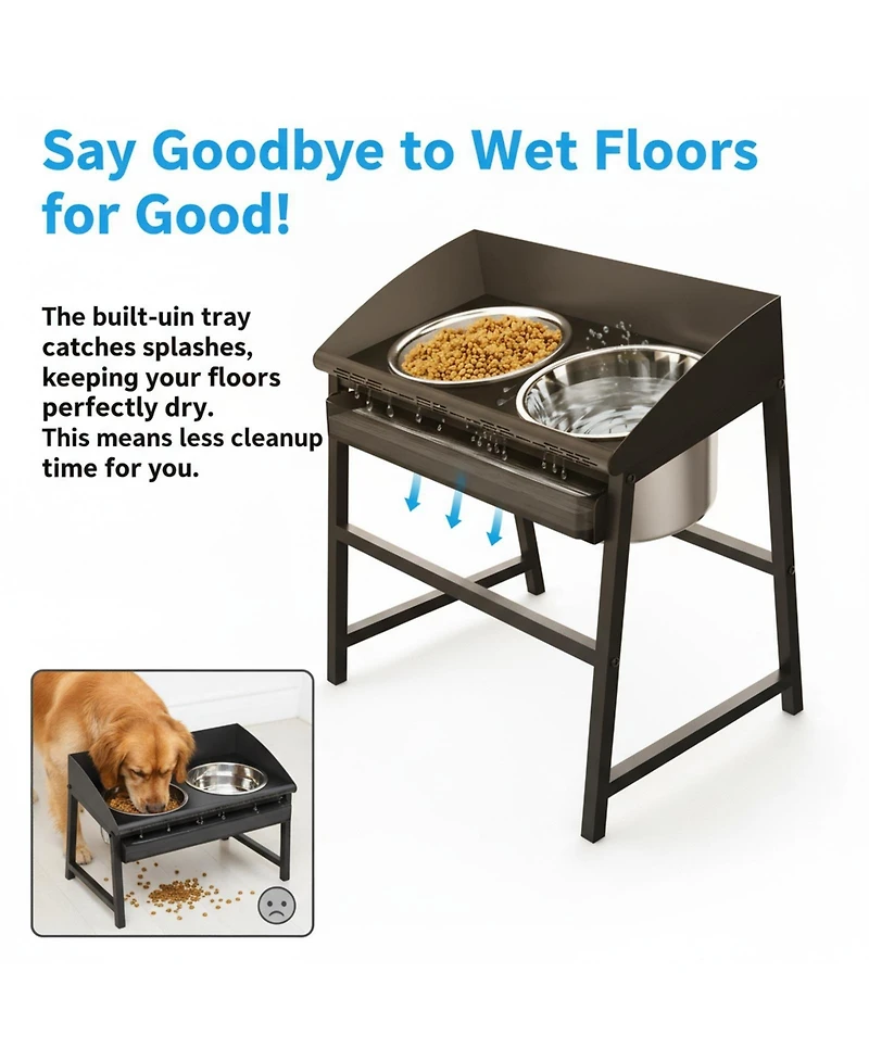 Aronkl Spill Proof Tilted Elevated Dog Bowl Set Large Breed 15" Tall Stainless Steel Food Water Stand Indoor Outdoor Easy Clean
