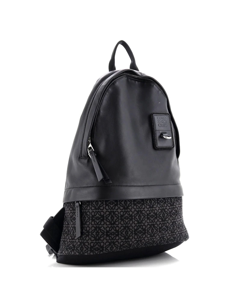 Pre-Owned Loewe Round Slim Backpack Leather and Anagram Jacquard