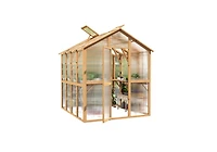 Aecojoy 6x7 Ft Wooden Greenhouse for Outdoors, Walk-in Garden Greenhouse with Plant Stand, Lockable Door