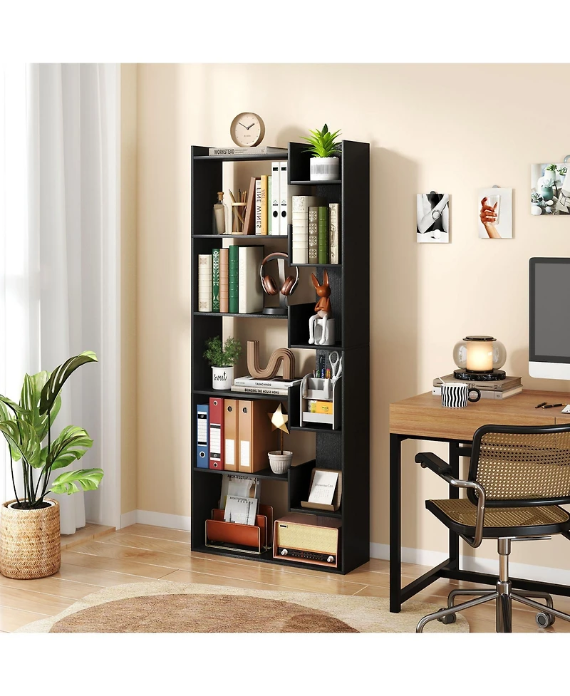 Slickblue 6-Tier Bookshelf Wooden Bookcase with 2 Anti-Tipping Kits Open Display