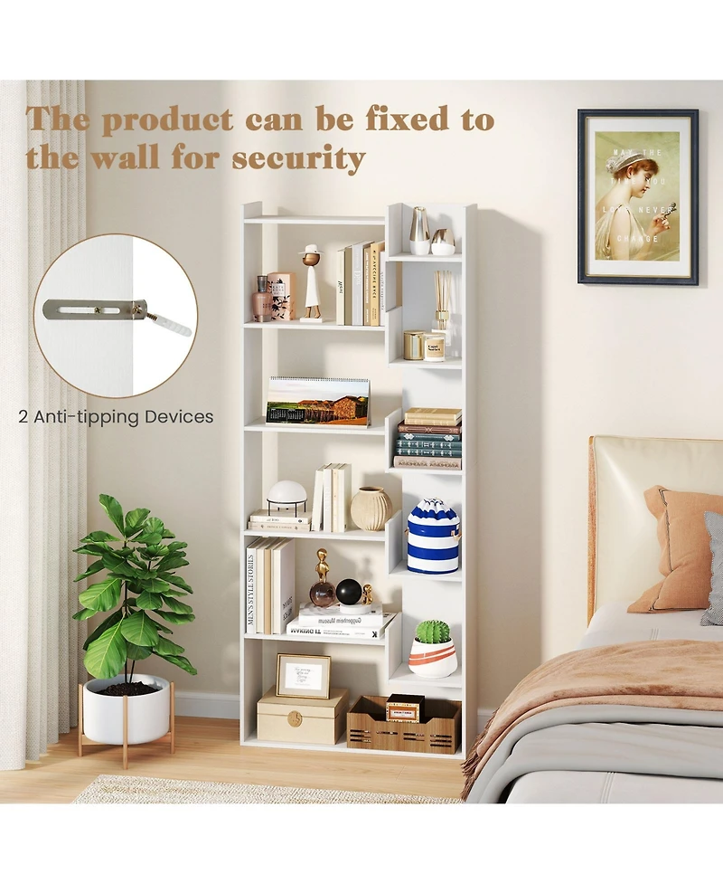 Slickblue 6-Tier Bookshelf Wooden Bookcase with 2 Anti-Tipping Kits Open Display