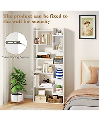 Slickblue 6-Tier Bookshelf Wooden Bookcase with 2 Anti-Tipping Kits Open Display