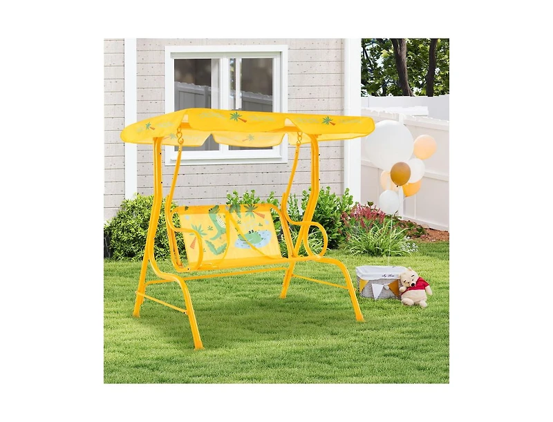 Hongge 2 Seater Kids Patio Swing with Metal Stand and Adjustable Canopy
