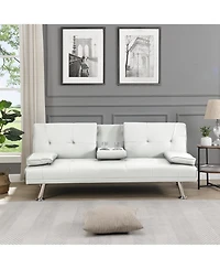 Rainsken Convertible Futon Sofa Bed, Reversible Loveseat Daybed with 2 Cup Holder, Wood Frame and Stainless Legs for Living Room