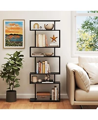 Slickblue 6-Tier Geometric Bookshelf with 2 Anti-Tipping Kits for Home