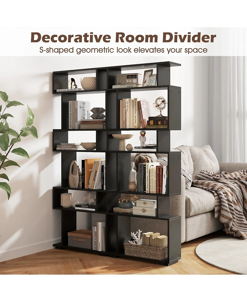 Slickblue 6-Tier Geometric Bookshelf with 2 Anti-Tipping Kits for Home