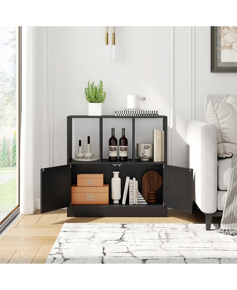 Slickblue 3-Cube Bookcase with Doors 3-Tier Cubic Bookshelf Open Compartments