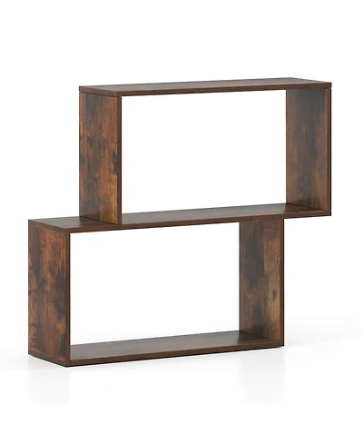 Slickblue 3-Tier Geometric Bookshelf Freestanding Wooden Bookcase with 2 Cubic Compartments