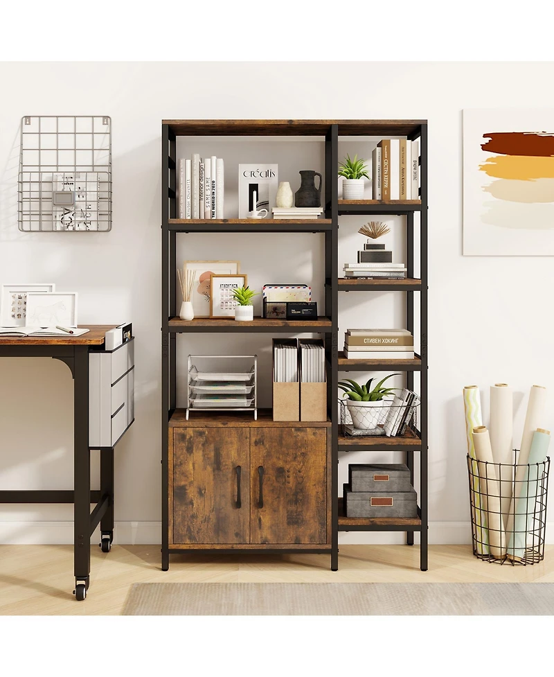 Slickblue Double Wide 8 Tier Bookcase with 2 Door Storage Cabinet Shelf