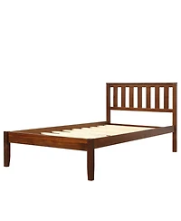 flynama Walnut Wood Platform Bed with Headboard 100 Pine Wood Construction and 6 Support Legs