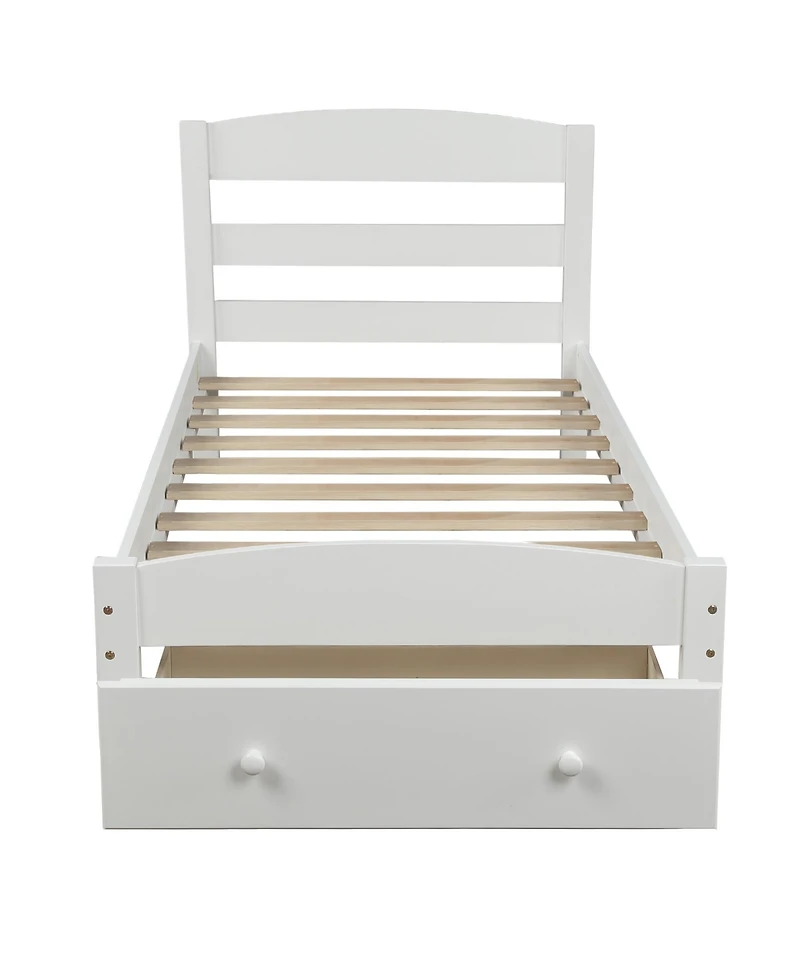 flynama Twin Size Platform Bed Frame With Storage Drawer Wood Slats No Box Spring