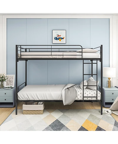 flynama Twin Over Twin Metal Bunk Bed Ladder Storage No Box Spring