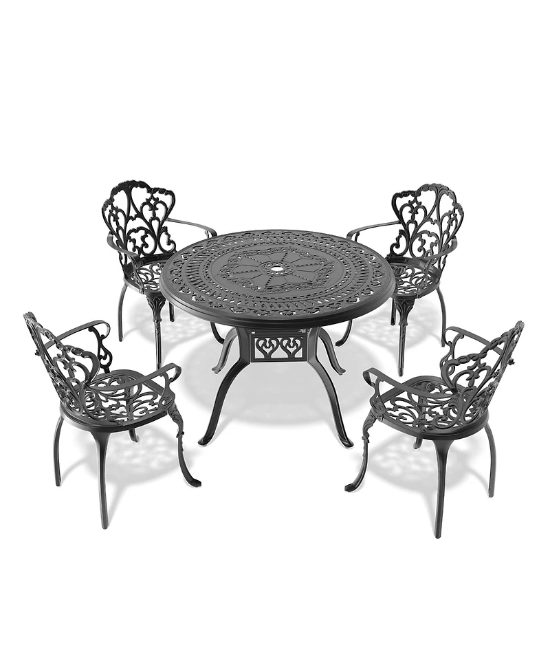 Clihome 5-Piece Outdoor Dining Set for 4, 39.37" Cast Aluminum Round Patio Table and Chairs