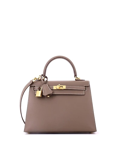 Pre-Owned HERMES Kelly 25 Handbag Grey Epsom with Gold Hardware