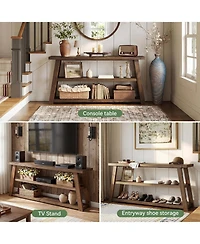 Tribesigns 3-Tier Solid Wood Tv Stand, 63" Framhouse Rustic Entertainment Center for TVs Up to 70 Inches