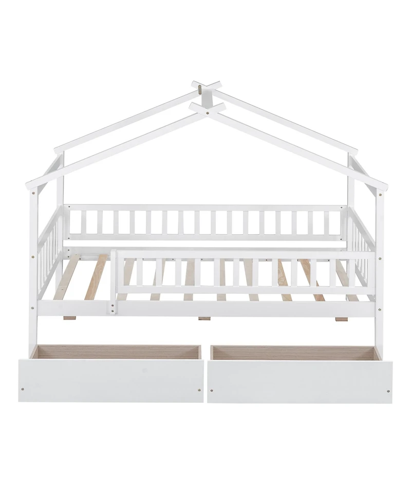flynama Twin Size Wooden House Bed Two Drawers