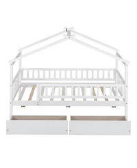 flynama Twin Size Wooden House Bed Two Drawers