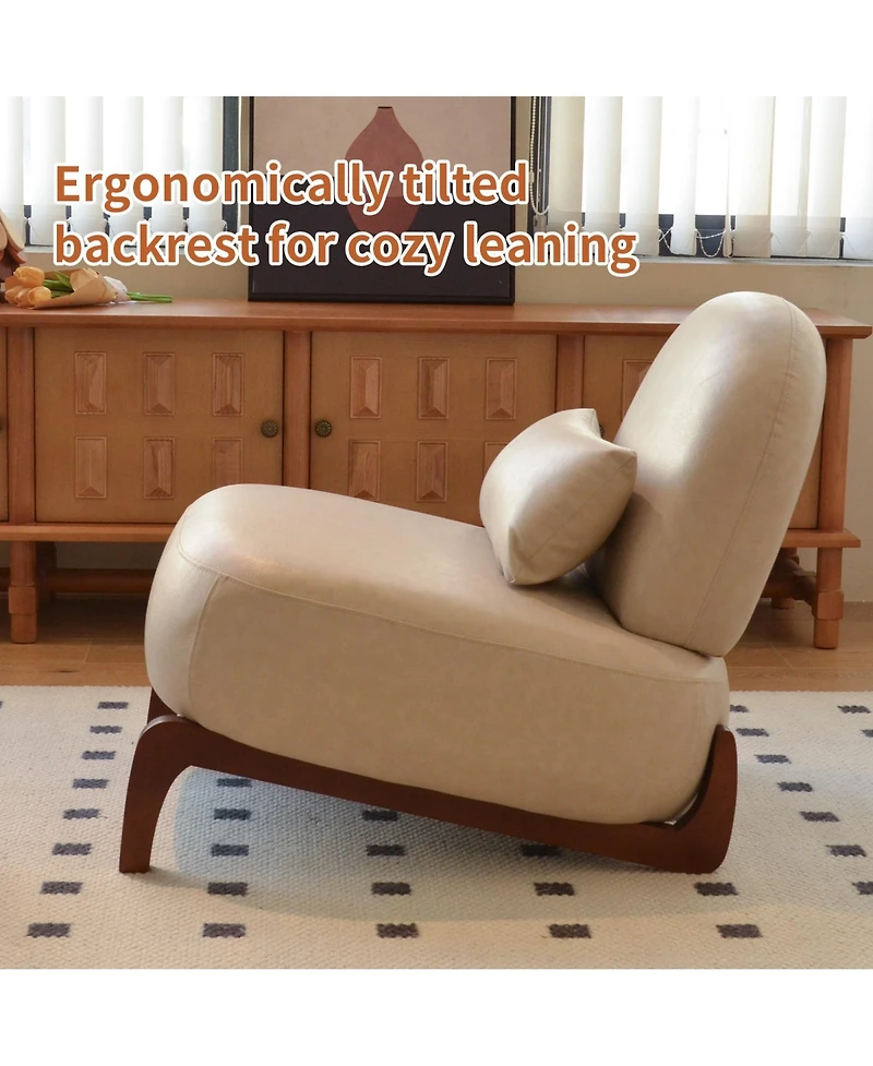 Rainsken Pu Leather Accent Chair, Comfy Reading Chair, Living Room Chair with Solid Wood Legs and Soft Cushion for Bedroom, Balcony