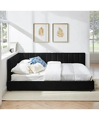 flynama Full Size Mid Century Velvet Upholstered Daybed Sofa Bed Wood Frame