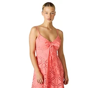 Steve Madden Juniors' Bow Front Eyelet Midi Sweetheart Neck Dress