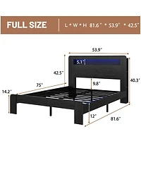 Rainsken Bed Frame, Wood Platform Bed with Storage Led Light Headboard, 2 Usb and Large Under Bed Storage for Bedroom