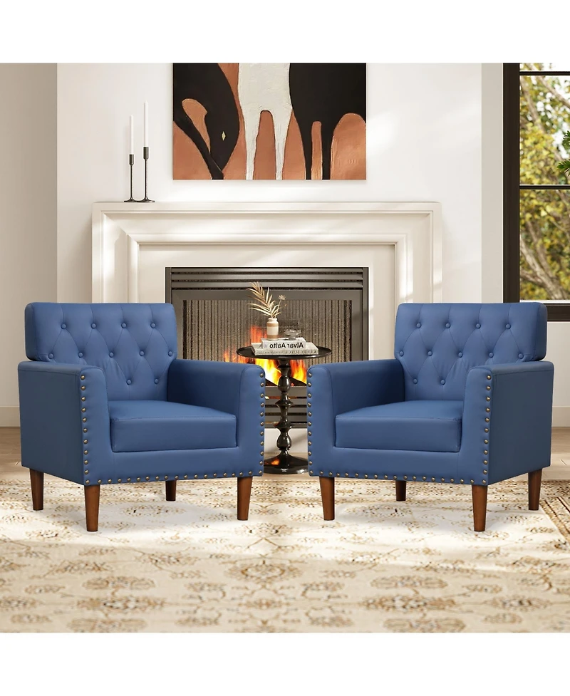 Sugift Mid Century Modern Accent Chair with Button Tufted Decoration and Rivets.