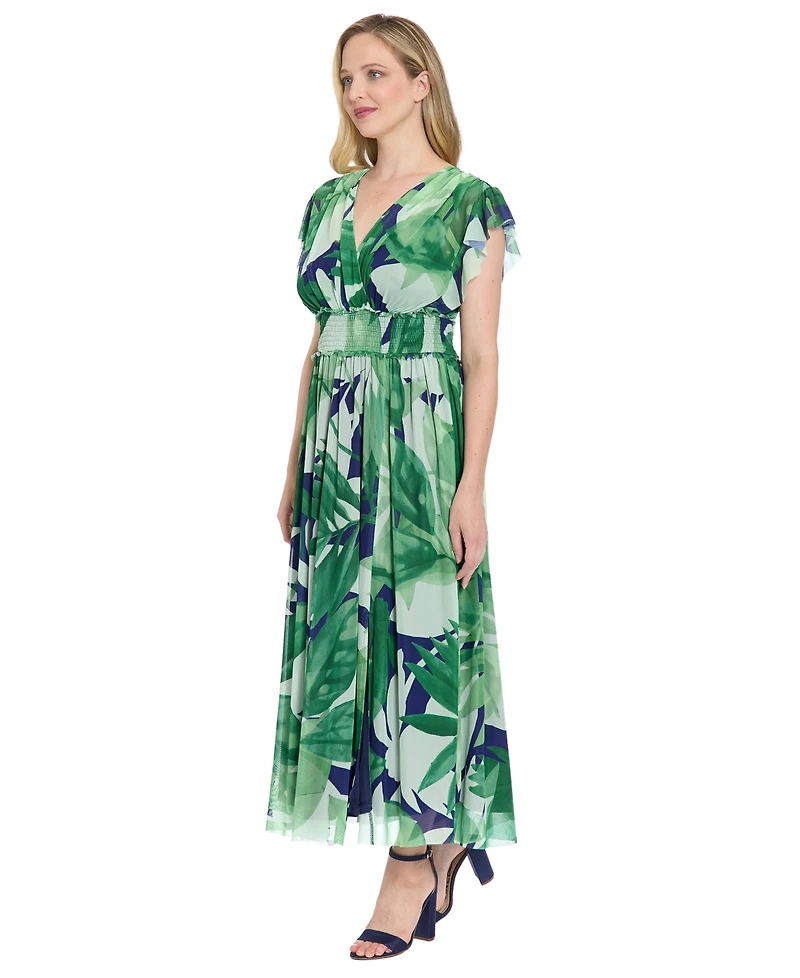 London Times Women's Printed V-Neck Maxi Dress