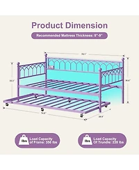 gaomon Twin Daybed with Trundle, Sofa Bed Frame with Charging Station & Led Lights, Heavy Duty Metal