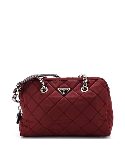 Pre-Owned Prada Medium Chain Shoulder Bag Quilted Tessuto