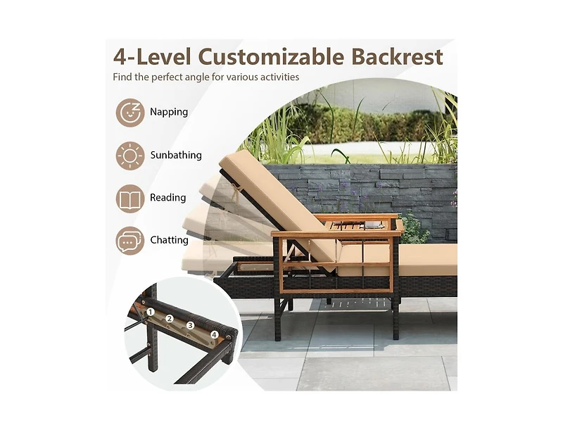 Slickblue Patio Reclining Lounge Chair with 4-Position Adjustable Backrest