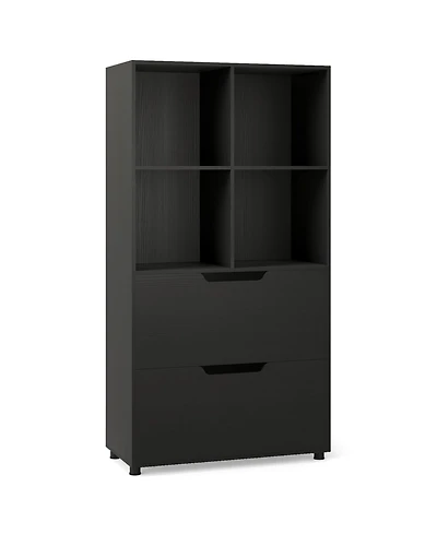 Slickblue 51 Inch Tall 5 Tier Bookcase with 4 Cubes and 2 Storage Drawers