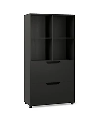 Slickblue 51 Inch Tall 5 Tier Bookcase with 4 Cubes and 2 Storage Drawers
