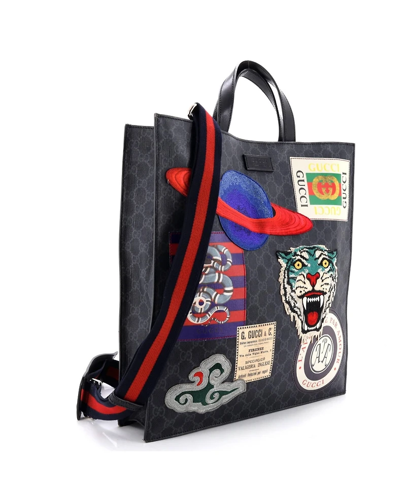 Pre-Owned Gucci North South Courrier Convertible Soft Open Tote Gg Coated Canvas with Applique