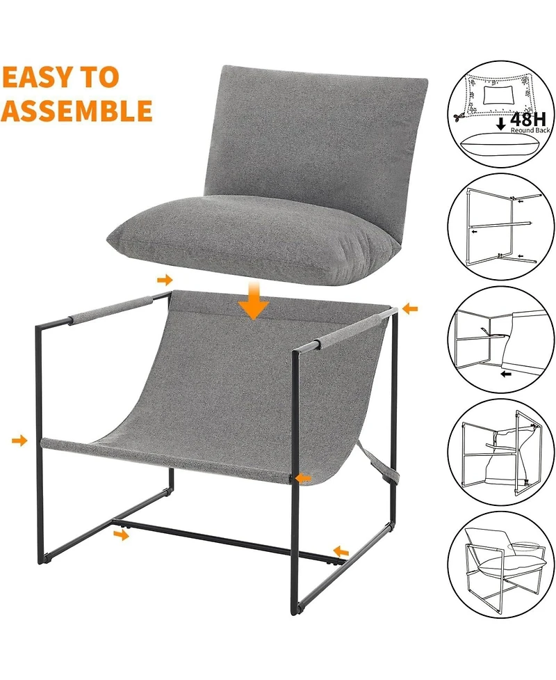 gaomon Modern Plush Sling Accent Chair with Shredded Foam Upholstery and Sturdy Metal Frame, Comfy Lounge Chair for Home