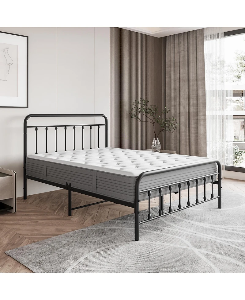 Rainsken Full Size Metal Platform Bed Frame with Premium Steel Slat Support and Ample Under-Bed Storage, No Box Spring Needed for Bedroom