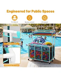 Yescom 424 Gal Pool Float Storage Bin Blue Net Replacement 52"x33"x67" 2 Tiers Rolling Toys Cart