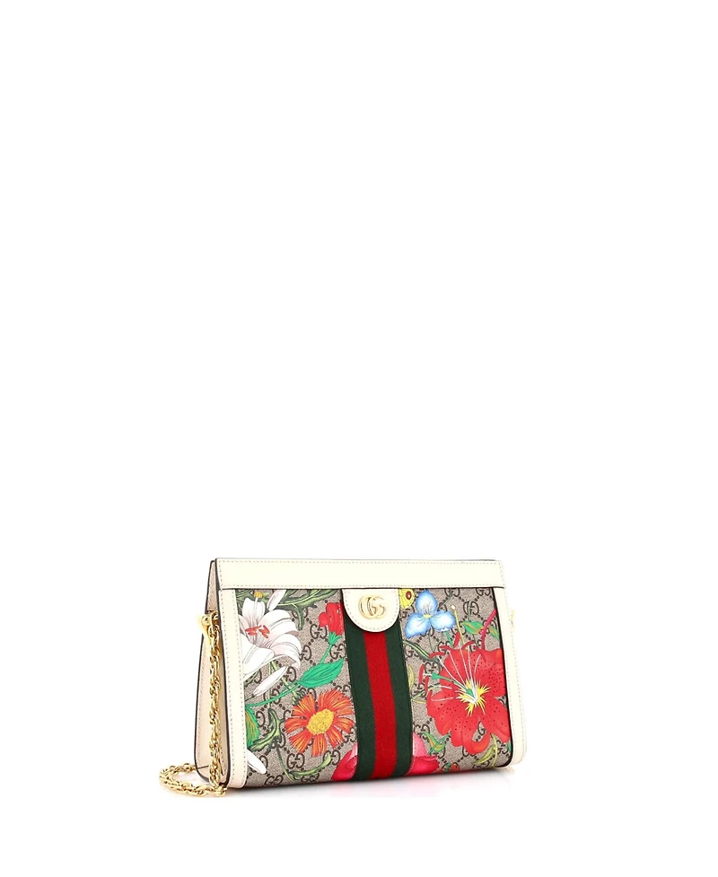 Pre-Owned Gucci Small Ophidia Chain Shoulder Bag Flora Gg Coated Canvas