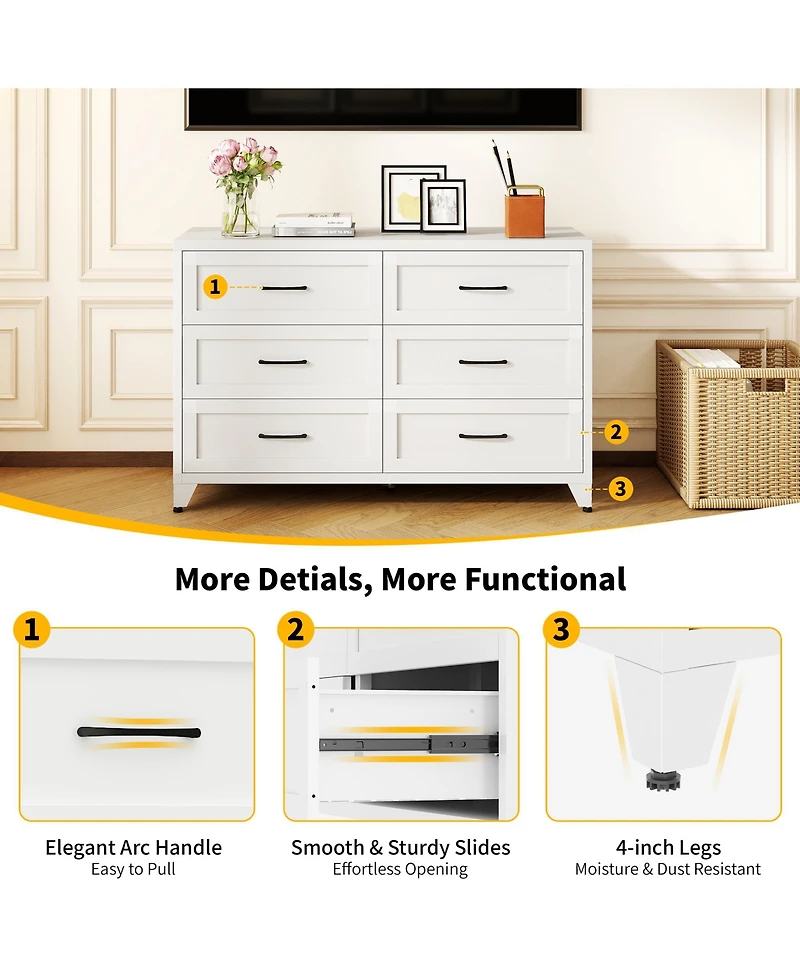 Rainsken 6 Drawer Dresser for Bedroom